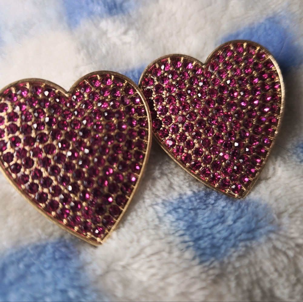 Forever 21 Gold Heart Earrings with Purple Stones - Picture 2 of 3